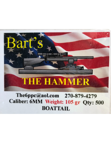 BART'S BULLETS CAL. 6MM THE HAMMER VLD BOAT TAIL 105GR 500PCS.