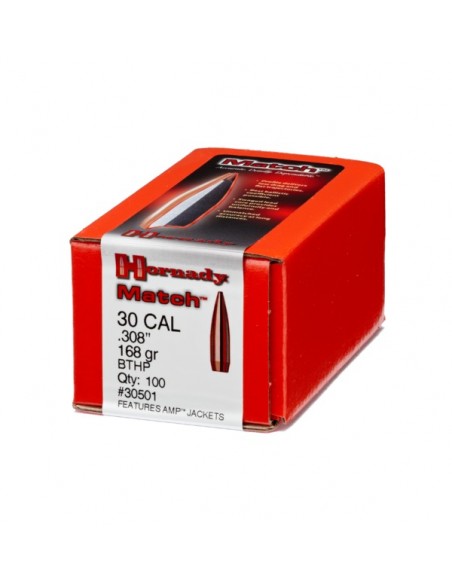 HORNADY PALLE BTHP MATCH 308" 168GR 100PZ. HORNADY PALLE BTHP MATCH 308" 168GR 100PZ.