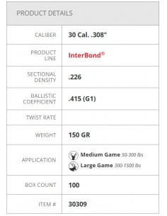 HORNADY BULLETS INTERBOND 308" 150GR 100PZ. 2