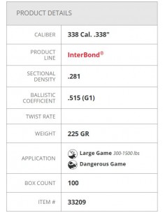 HORNADY PALLE INTERBOND 338" 225GR 100PZ. 2