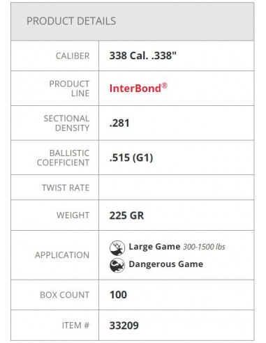 HORNADY PALLE INTERBOND 338" 225GR 100PZ. HORNADY PALLE INTERBOND 338" 225GR 100PZ.