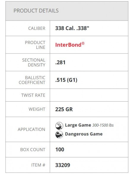 HORNADY PALLE INTERBOND 338" 225GR 100PZ. HORNADY PALLE INTERBOND 338" 225GR 100PZ.