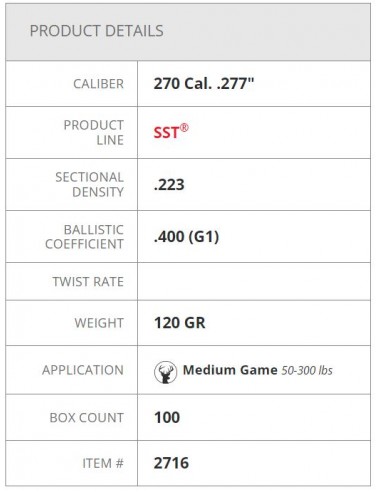 HORNADY PALLE SST 277" 120GR 100PZ.