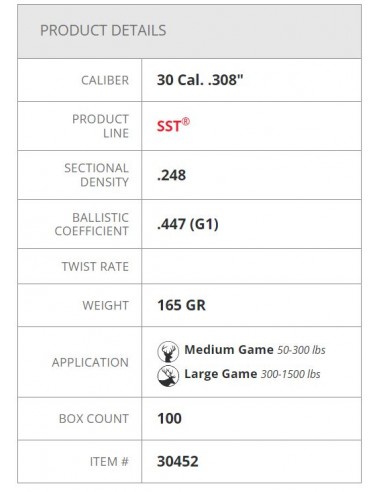 HORNADY PALLE SST 308" 165GR 100PZ. HORNADY PALLE SST 308" 165GR 100PZ.