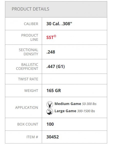 HORNADY PALLE SST 308" 165GR 100PZ. HORNADY PALLE SST 308" 165GR 100PZ.