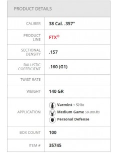 HORNADY BULLETS FTX 357" 140GR 100PZ. 2