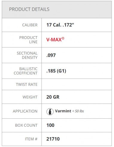HORNADY PALLE V-MAX 172" 20GR 100PZ. HORNADY PALLE V-MAX 172" 20GR 100PZ.