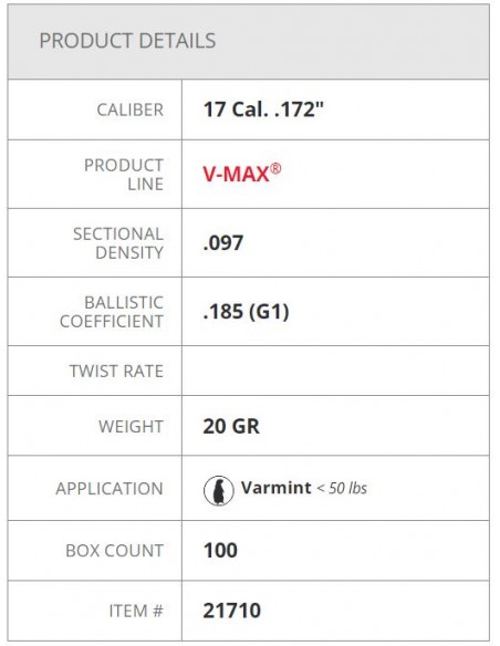 HORNADY PALLE V-MAX 172" 20GR 100PZ. HORNADY PALLE V-MAX 172" 20GR 100PZ.