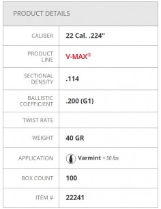 HORNADY PALLE V-MAX 224" 40GR 100PZ. 2