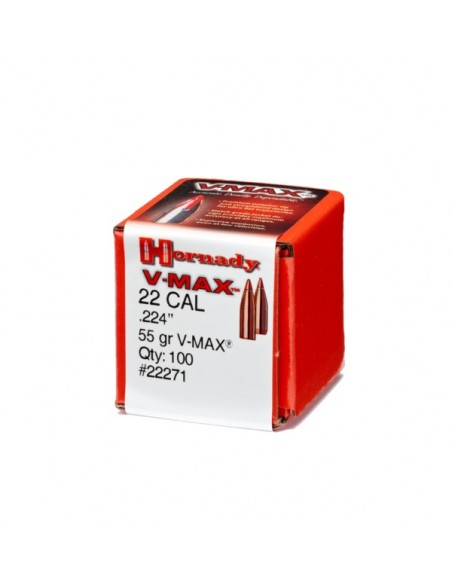 HORNADY PALLE V-MAX 224" 55GR 100PZ. HORNADY PALLE V-MAX 224" 55GR 100PZ.