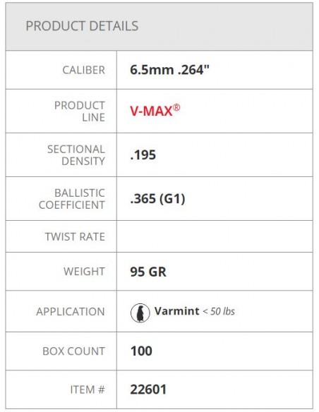 HORNADY PALLE V-MAX 264" 95GR 100PZ. HORNADY PALLE V-MAX 264" 95GR 100PZ.