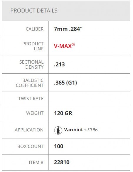 HORNADY BULLETS V-MAX 284" 120GR 100PZ. HORNADY BULLETS V-MAX 284" 120GR 100PZ.
