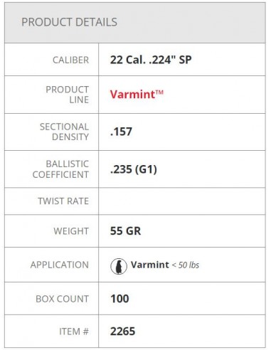 HORNADY BULLETS SP 224" 55GR 100PZ. HORNADY BULLETS SP 224" 55GR 100PZ.
