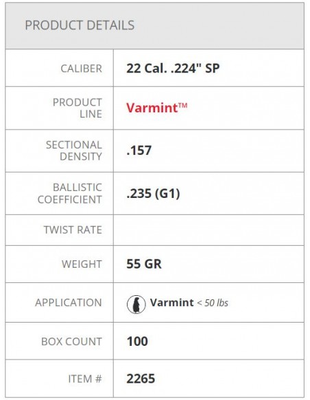 HORNADY BULLETS SP 224" 55GR 100PZ. HORNADY BULLETS SP 224" 55GR 100PZ.