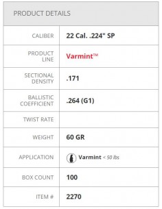 HORNADY BULLETS SP 224" 60GR 100PZ. 2