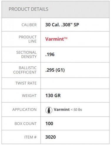 HORNADY PALLE SP 308" 130GR 100PZ. HORNADY PALLE SP 308" 130GR 100PZ.