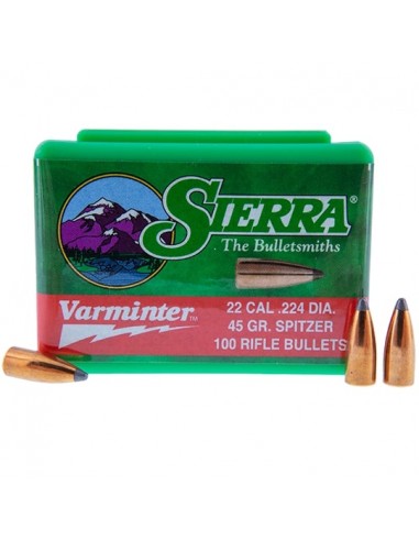 SIERRA BULLETS 224" 45GR SPITZER VARMINTER 100PCS.