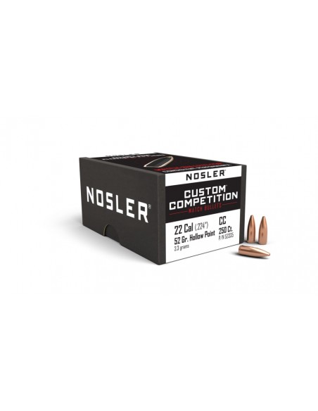 NOSLER PALLE 224" 52GR HPBT CUSTOM COMPETITION 250PZ.