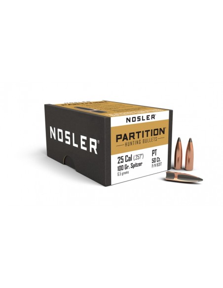 NOSLER PALLE 257" 100GR PARTITION SPITZER 50PZ. NOSLER PALLE 257" 100GR PARTITION SPITZER 50PZ.