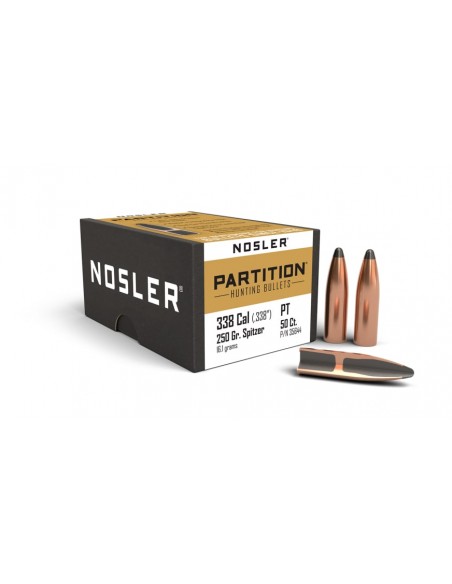 NOSLER PALLE 338" 250GR PARTITION SPITZER 50PZ. NOSLER PALLE 338" 250GR PARTITION SPITZER 50PZ.