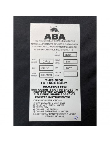 A.B.A. BULLETPROOF VEST EXTREME CL.3 TG. X-LARGE A.B.A. BULLETPROOF VEST EXTREME CL.3 TG. X-LARGE