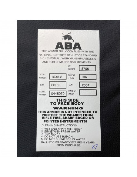 A.B.A. BULLETPROOF VEST EXTREME CL.3 TG. X-LARGE A.B.A. BULLETPROOF VEST EXTREME CL.3 TG. X-LARGE