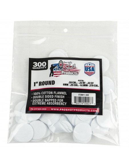 PRO SHOT 1" ROUND COTTON PATCHES .22 - .270 CAL