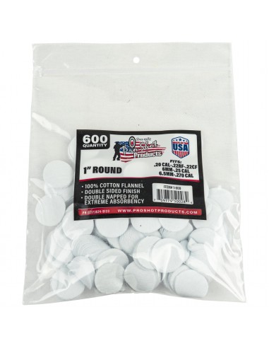 PRO SHOT 1" ROUND COTTON PATCHES .22 - .270 CAL