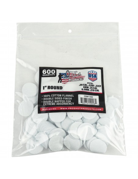 PRO SHOT 1" ROUND COTTON PATCHES .22 - .270 CAL