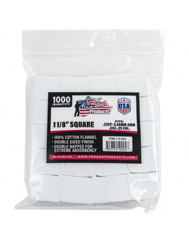 PRO SHOT 1 1/8" SQUARE COTTON PATCHES .22 - .270 CAL