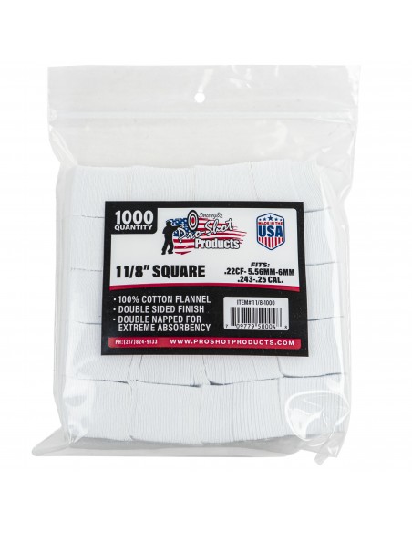 PRO SHOT 1 1/8" SQUARE COTTON PATCHES .22 - .270 CAL