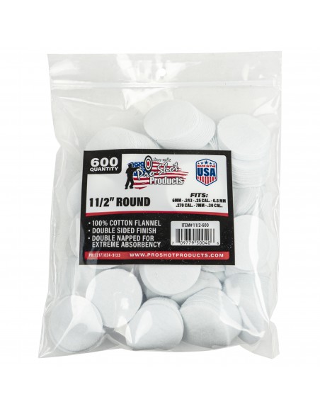 PRO SHOT 1 1/2" ROUND COTTON PATCHES 6MM - .30 CAL 600PCS