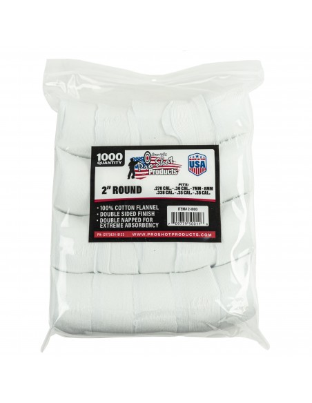 PRO SHOT 2" ROUND COTTON PATCHES .270 - .38 CAL 1000PCS