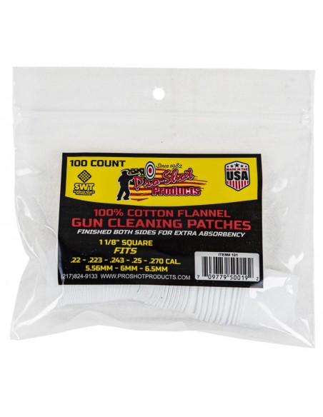 PRO SHOT 1 1/8" SQUARE COTTON PATCHES .22 - .270 CAL