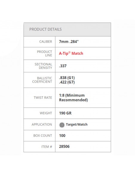 HORNADY BULLETS A-TIP MATCH 7MM 190GR 100PCS HORNADY BULLETS A-TIP MATCH 7MM 190GR 100PCS