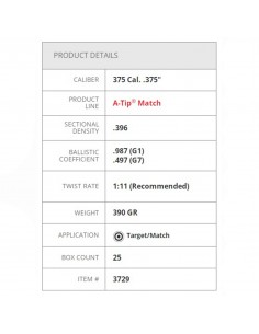 HORNADY PALLE A-TIP MATCH CAL.375 390GR 25PZ. 2