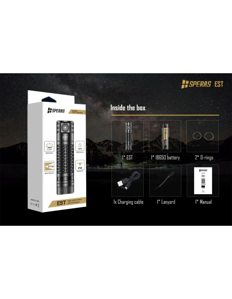SPERAS FLASHLIGHT EST 211M 1900LM TACTICAL RECHARGEABLE USB-C SPERAS FLASHLIGHT EST 211M 1900LM TACTICAL RECHARGEABLE USB-C