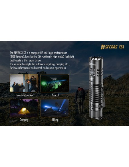 SPERAS FLASHLIGHT EST 211M 1900LM TACTICAL RECHARGEABLE USB-C SPERAS FLASHLIGHT EST 211M 1900LM TACTICAL RECHARGEABLE USB-C