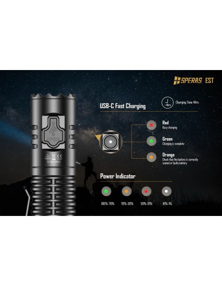SPERAS FLASHLIGHT EST 211M 1900LM TACTICAL RECHARGEABLE USB-C SPERAS FLASHLIGHT EST 211M 1900LM TACTICAL RECHARGEABLE USB-C