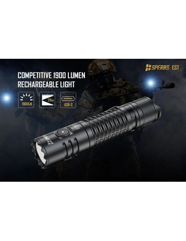 SPERAS FLASHLIGHT EST 211M 1900LM TACTICAL RECHARGEABLE USB-C SPERAS FLASHLIGHT EST 211M 1900LM TACTICAL RECHARGEABLE USB-C