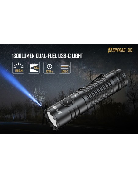 SPERAS TORCIA E10 175M 1300LM OUTDOOR CAMPING EDC USB-C SPERAS TORCIA E10 175M 1300LM OUTDOOR CAMPING EDC USB-C