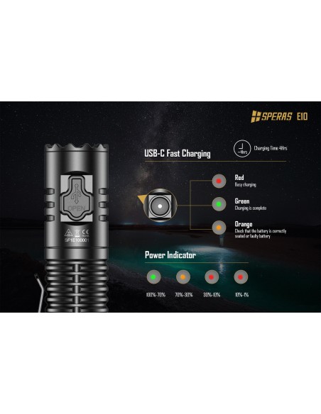 SPERAS FLASHLIGHT E10 175M 1300LM OUTDOOR CAMPING EDC USB-C SPERAS FLASHLIGHT E10 175M 1300LM OUTDOOR CAMPING EDC USB-C