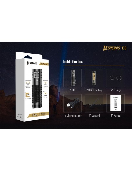 SPERAS FLASHLIGHT E10 175M 1300LM OUTDOOR CAMPING EDC USB-C SPERAS FLASHLIGHT E10 175M 1300LM OUTDOOR CAMPING EDC USB-C