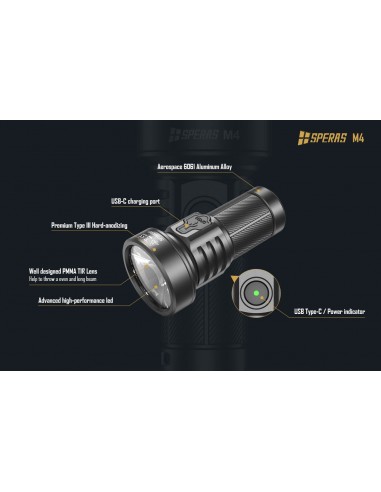 SPERAS FLASHLIGHT M4 MINI 652M 1320LM USB-C SPERAS FLASHLIGHT M4 MINI 652M 1320LM USB-C