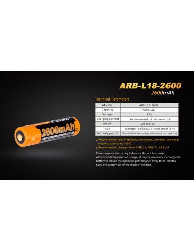 FENIX RECHARGEABLE BATTERY ARB-L18 2600mAh