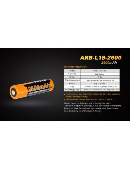 FENIX RECHARGEABLE BATTERY ARB-L18 2600mAh