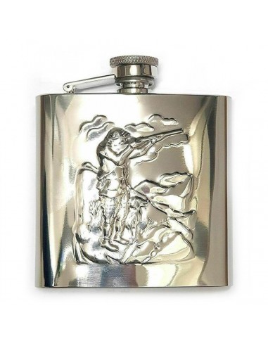 6 OZ CHROME FLASK WITH HUNTING RELIEF