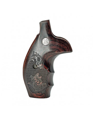 S&W N ROUND COMBAT SUPER ROSEWOOD CHECKERED ENGRAVED WITH SILVER MEDALLIONS
