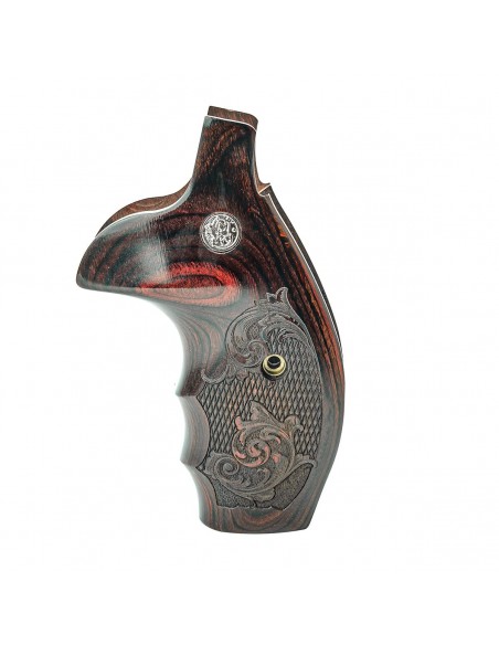 S&W N ROUND COMBAT SUPER ROSEWOOD CHECKERED ENGRAVED WITH SILVER MEDALLIONS S&W N ROUND COMBAT SUPER ROSEWOOD CHECKERED ENGRAVED WITH SILVER MEDALLIONS