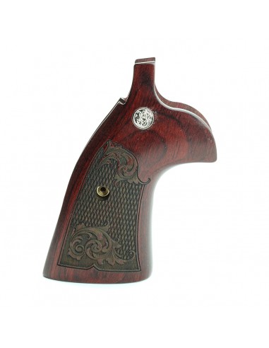 S&W K/L SQUARE TARGET SUPER ROSEWOOD CHECKERED ENGRAVED WITH SILVER MEDALLIONS